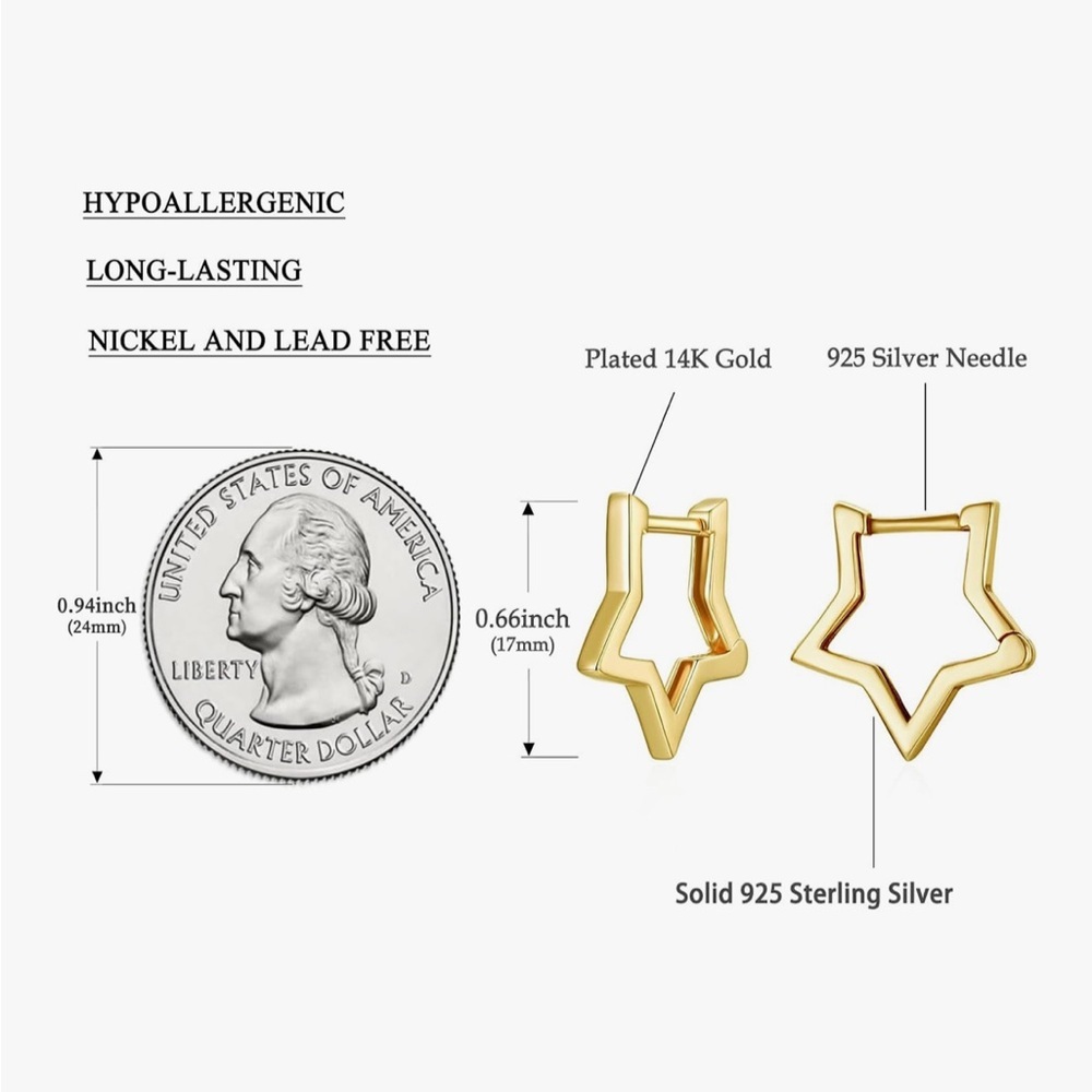 Gold Star Hoop Earrings - Picture 3 of 3